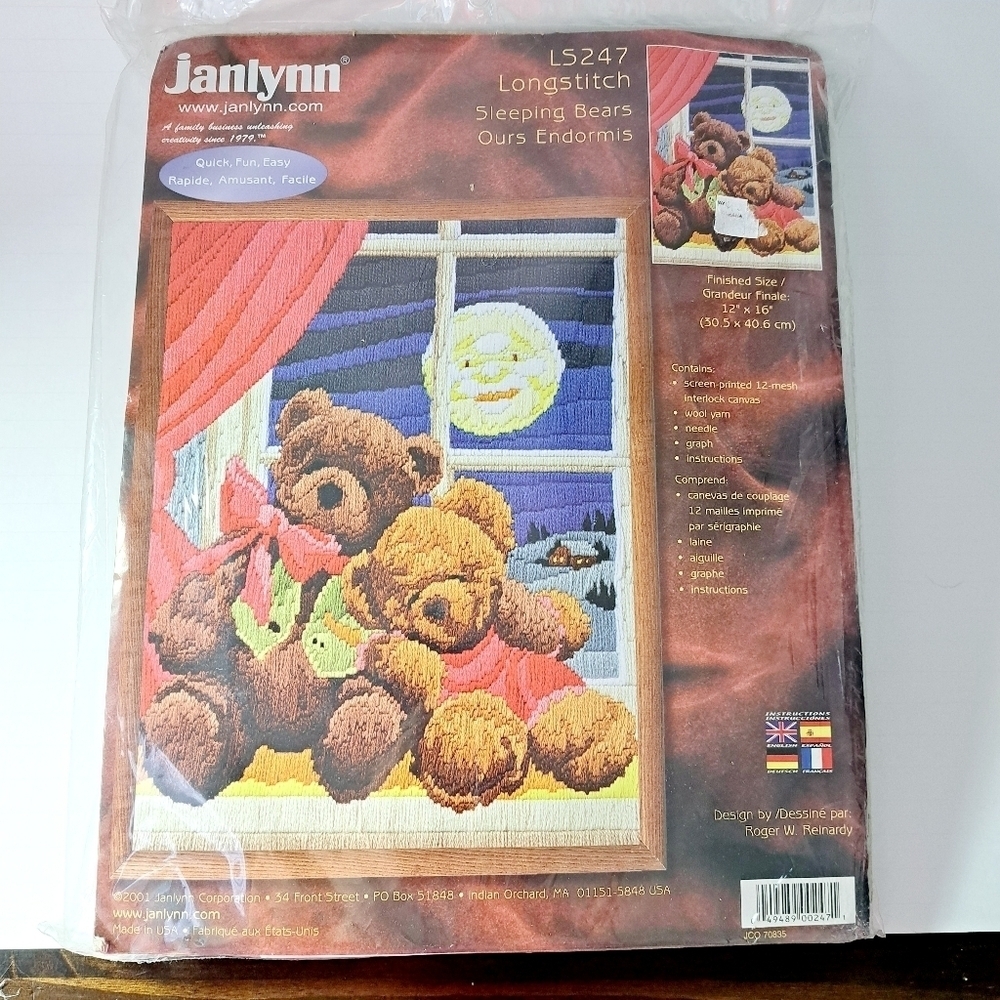 Vintage Janlynn Embroidery Kit Longstitch Sleeping Bears Ours Endormis LS247‎